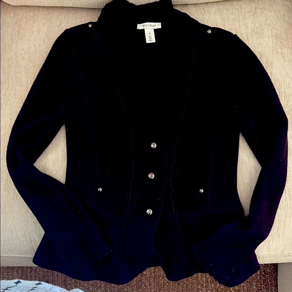 White House Black Market Black Button-Front Knit Blazer Sweater